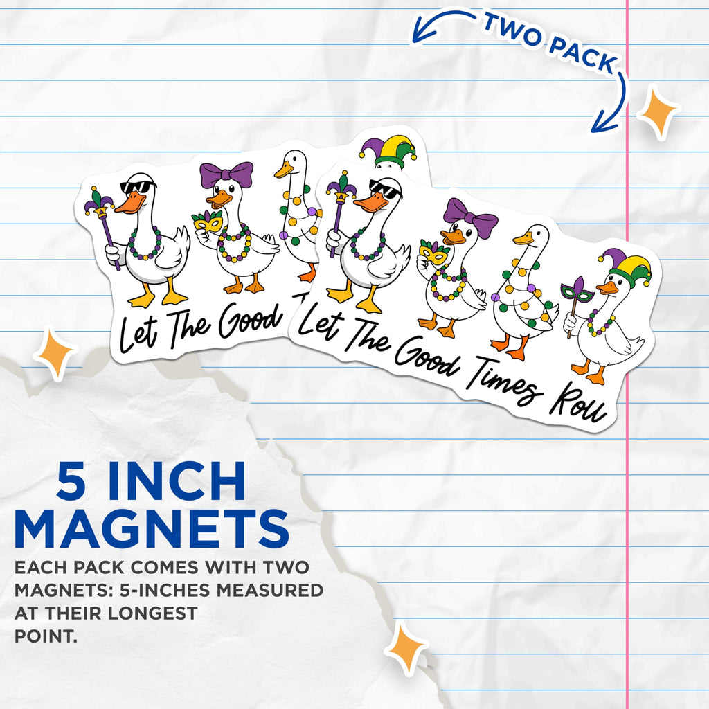(2 Pack) Mardi Gras Ducks Magnets - Party Ducks - Let The Good Times Roll - 5" On Longest Side - Premium Magnet - for Cars, Refrigerators, Toolboxes, Lockers - Made in USA - MAG14791