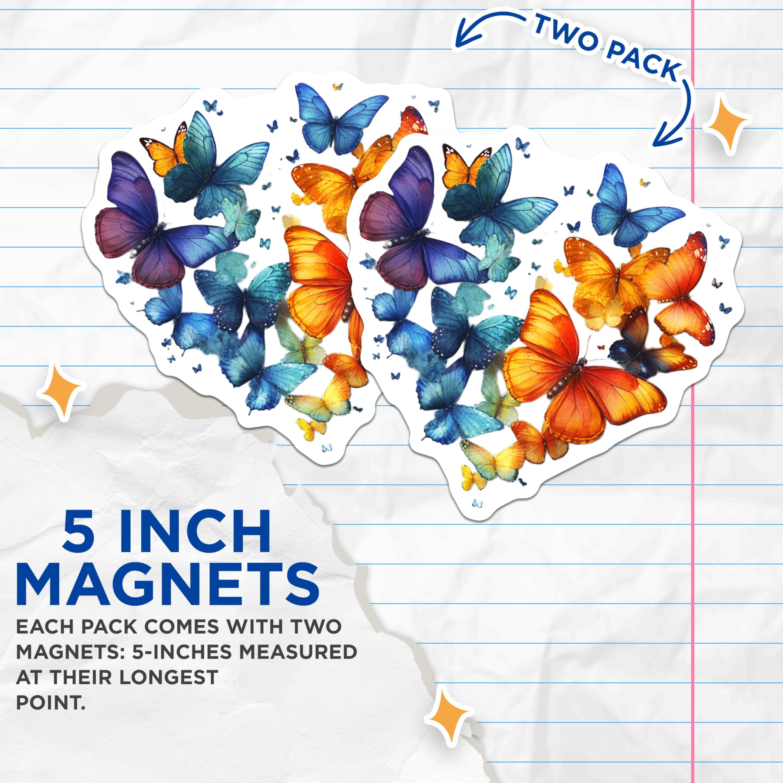 (2 Pack) Butterfly Heart Magnets - Watercolor Butterflies - Nature Lover Decor - Whimsical Fridge Art - 5 Inches On Longest Side - Thick Durable Magnet - Made in USA - MAG29175