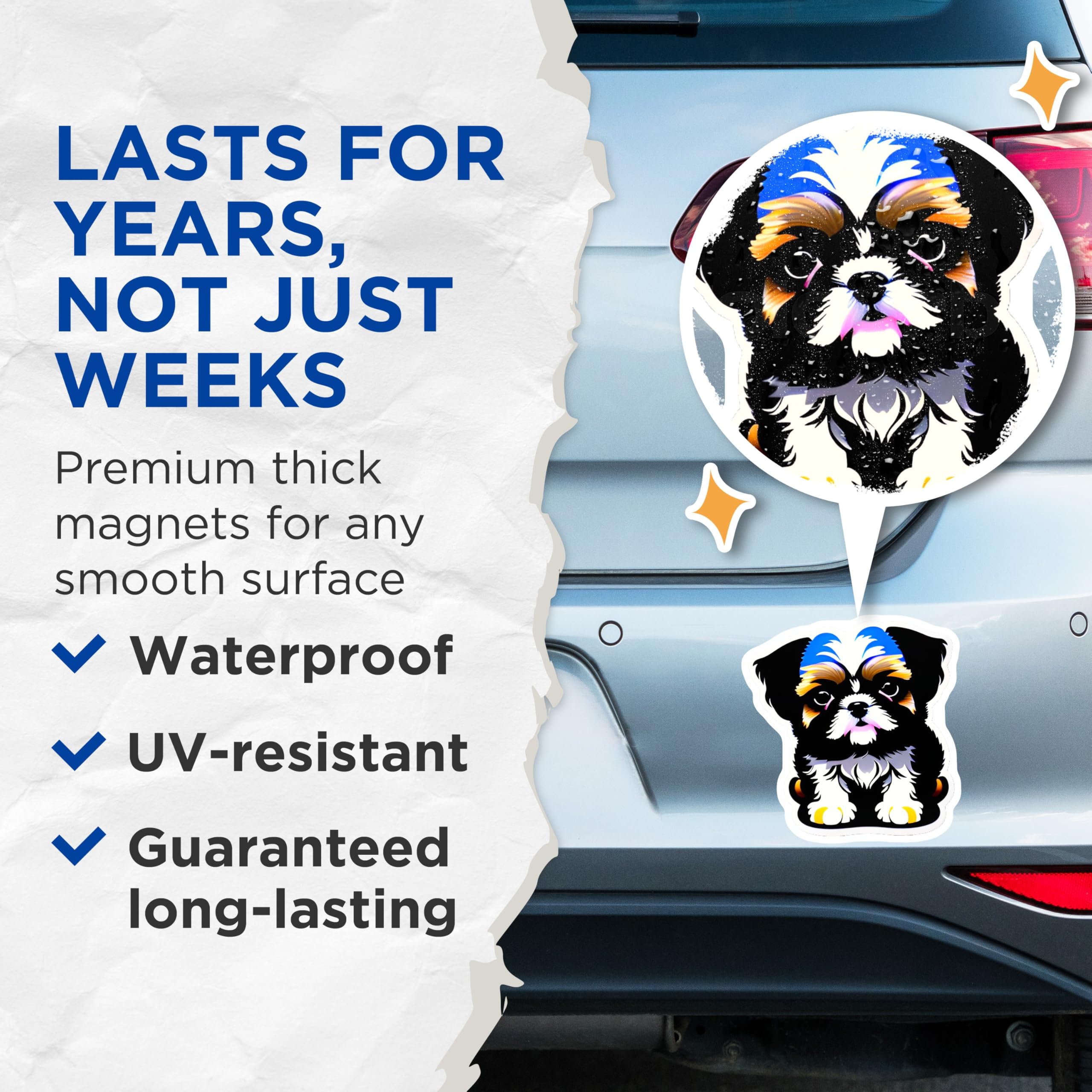 (2 Pack) Shih Tzu Puppy Magnets - Adorable Dog Breed Artwork - Cute Pet Lover Refrigerator Decor - Unique Canine Art - 5 Inches On Longest Side - Thick Durable Magnet - Made in USA - MAG21862
