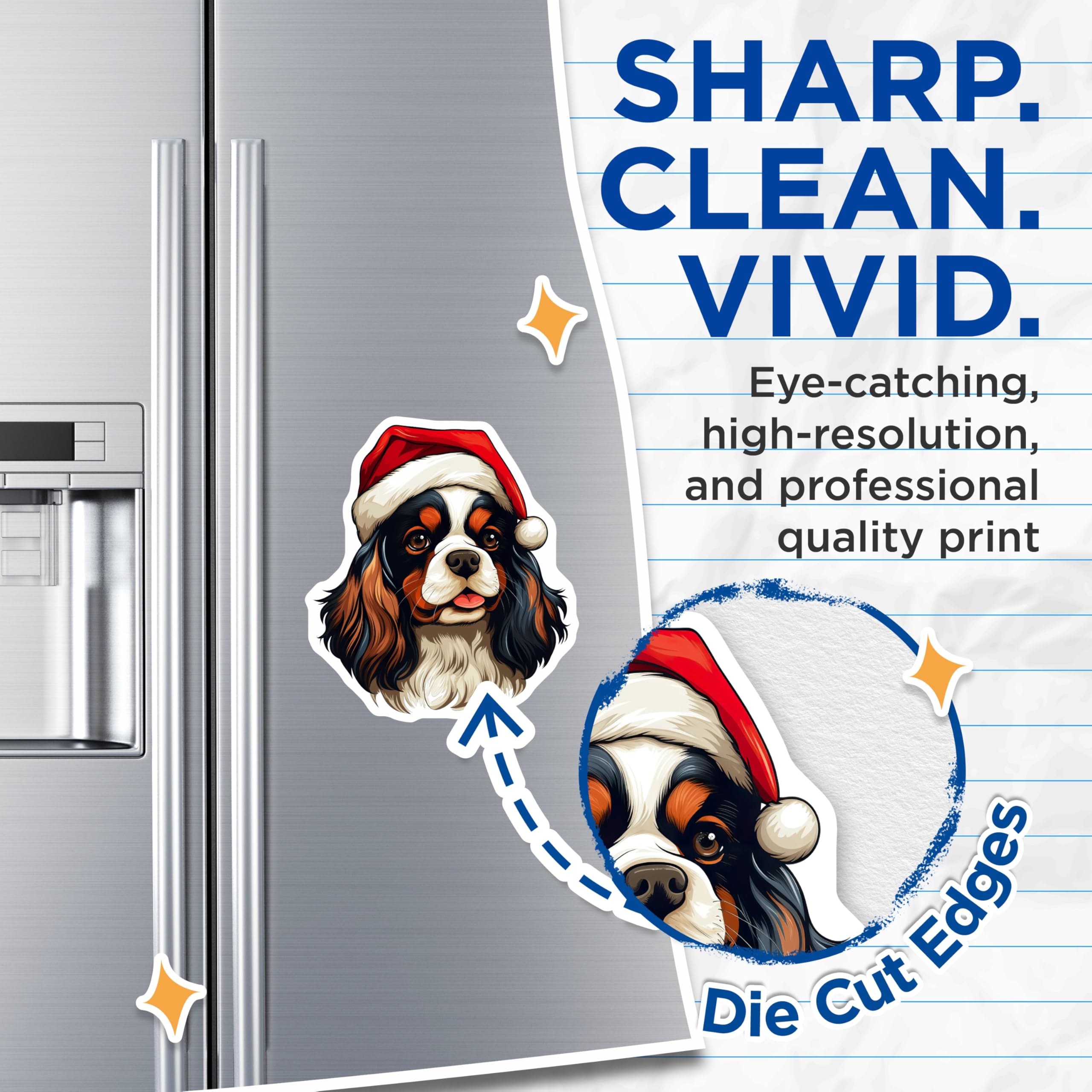 (2 Pack) Cavalier King Charles Christmas Dog Magnets - Holiday Pet Lover - Dog Mom Kitchen Decor - 5 Inches On Longest Side - Thick Durable Magnet - Made in USA - MAG25630
