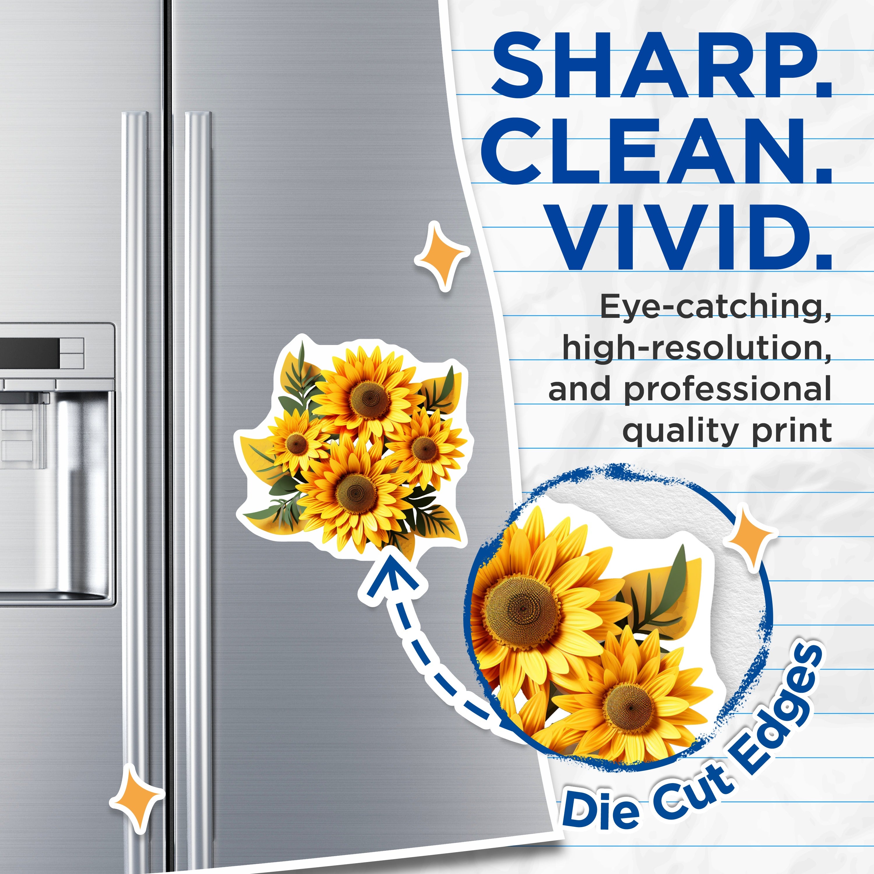 (2 Pack) Sunflower Magnets - Floral Kitchen Decor - Aesthetic Flower Fridge Art - Boho Farmhouse Spring Summer Decor - 5" - Durable Magnet - Made in USA - MAG38976