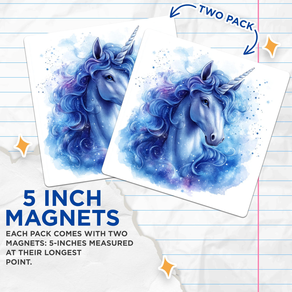 (2 Pack) Blue Unicorn Magnets - Magical Creature Decor - Girls Room Decoration - 5 Inches On Longest Side - Thick Durable Magnet - Made in USA - MAG29619