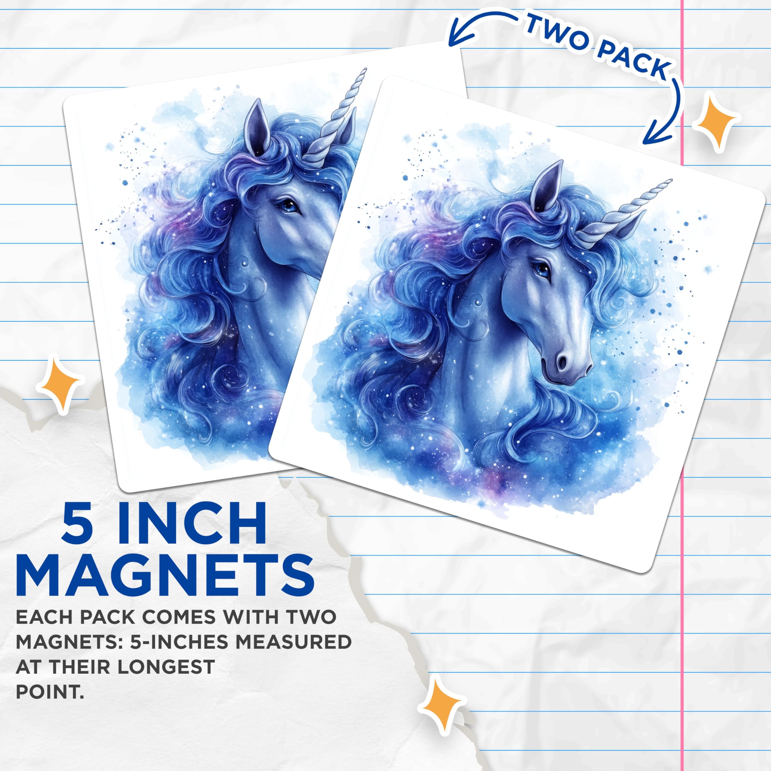 (2 Pack) Blue Unicorn Magnets - Magical Creature Decor - Girls Room Decoration - 5 Inches On Longest Side - Thick Durable Magnet - Made in USA - MAG29619