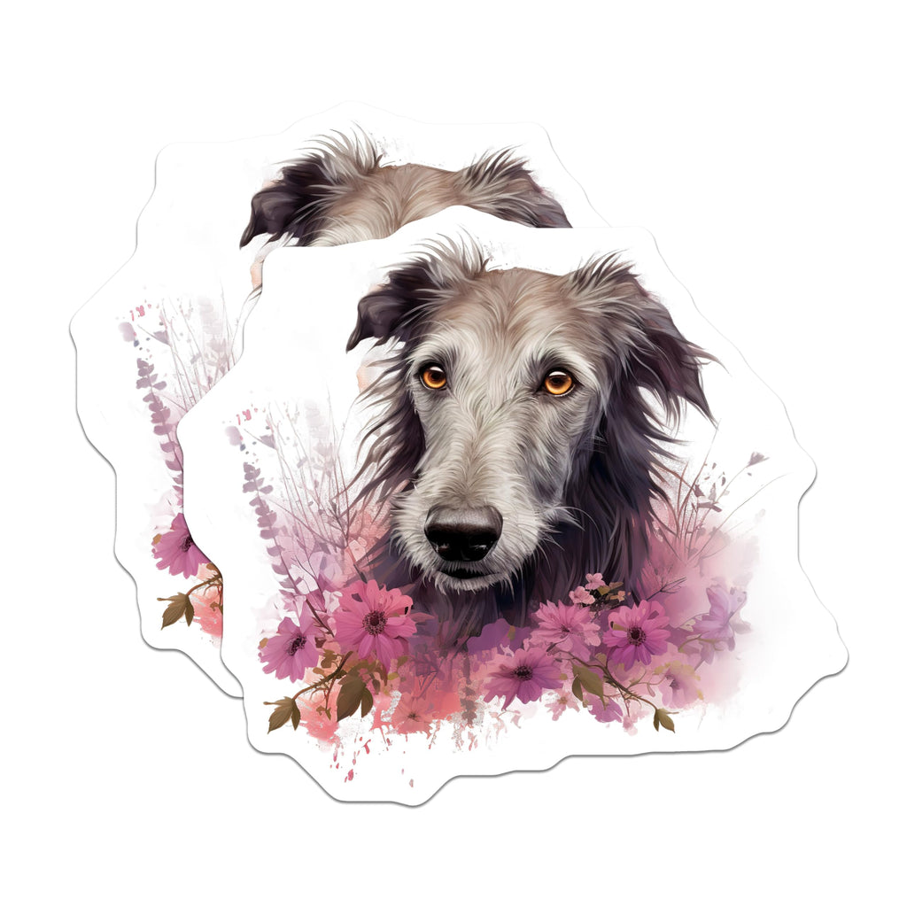 (2 Pack) Scottish Deerhound Magnets - Floral Dog Art - Animal Lover Decor - 5 Inches On Longest Side - Thick Durable Magnet - Made in USA - MAG23994