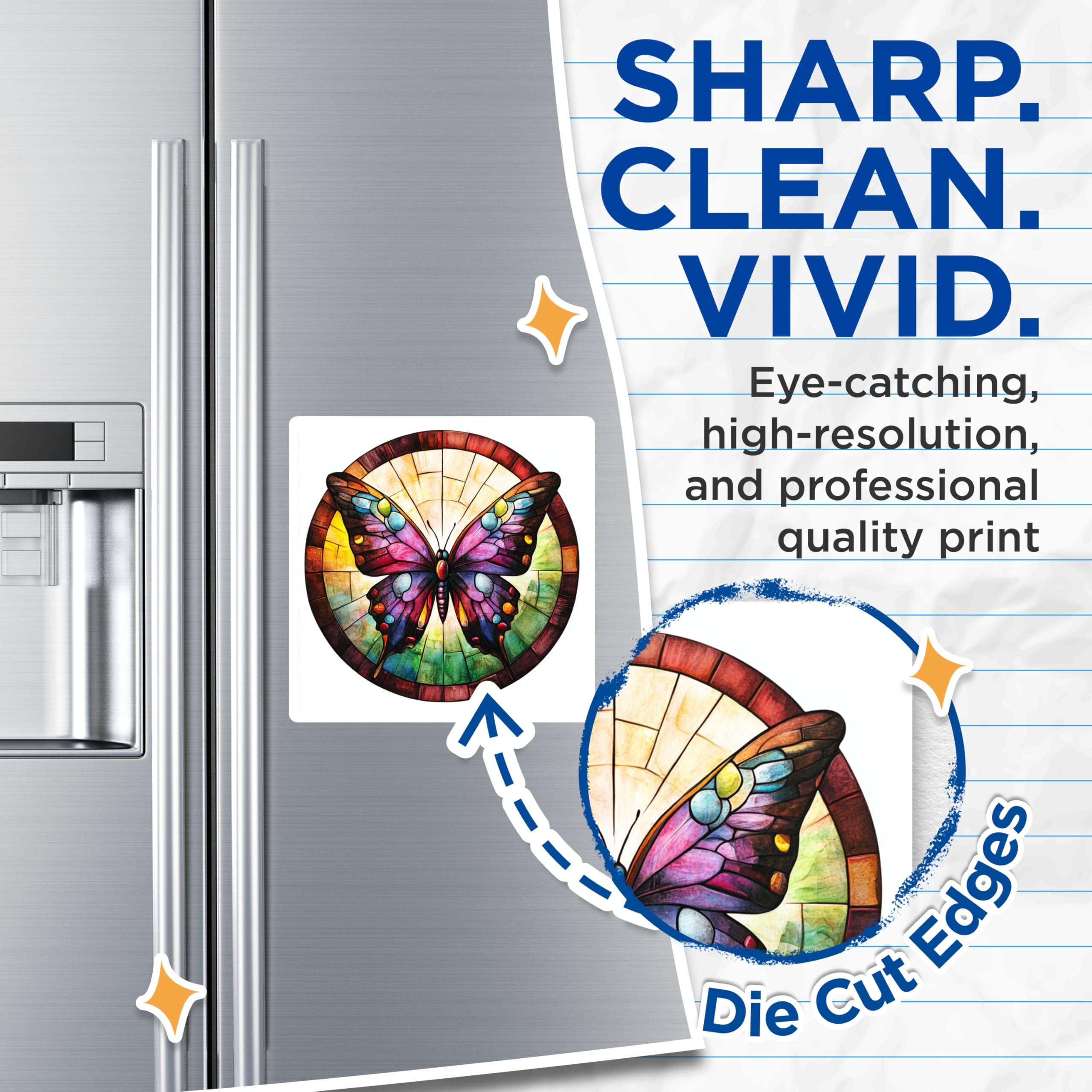 (2 Pack) Stained Glass Butterfly Magnets - Vibrant Nature Art - Refrigerator Decor Accent - 5 Inches On Longest Side - Thick Durable Magnet - Made in USA - MAG28890