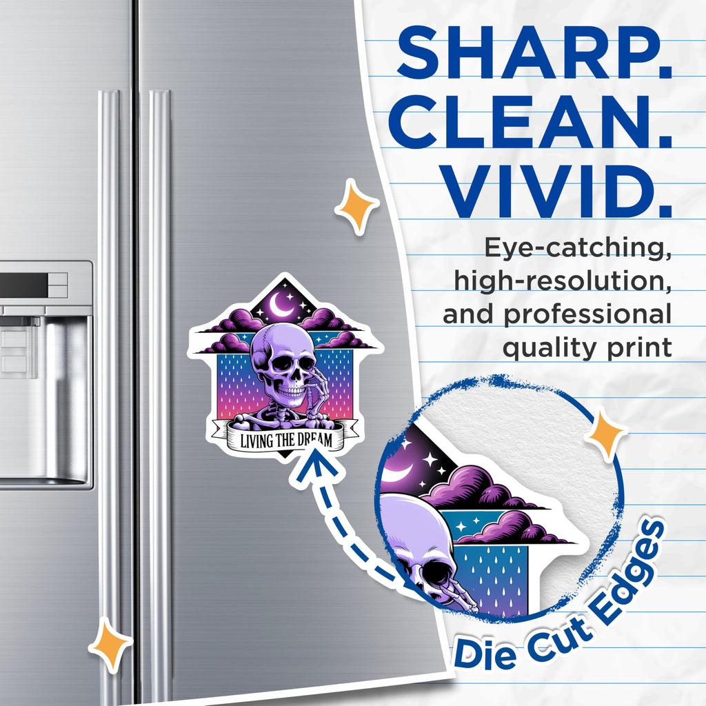 (2 Pack) Purple Skeleton Magnets - Living The Dream Decor - Goth Aesthetic Locker Art - Spooky Refrigerator Accent - 5 Inches On Longest Side - Thick Durable Magnet - Made in USA - MAG20637