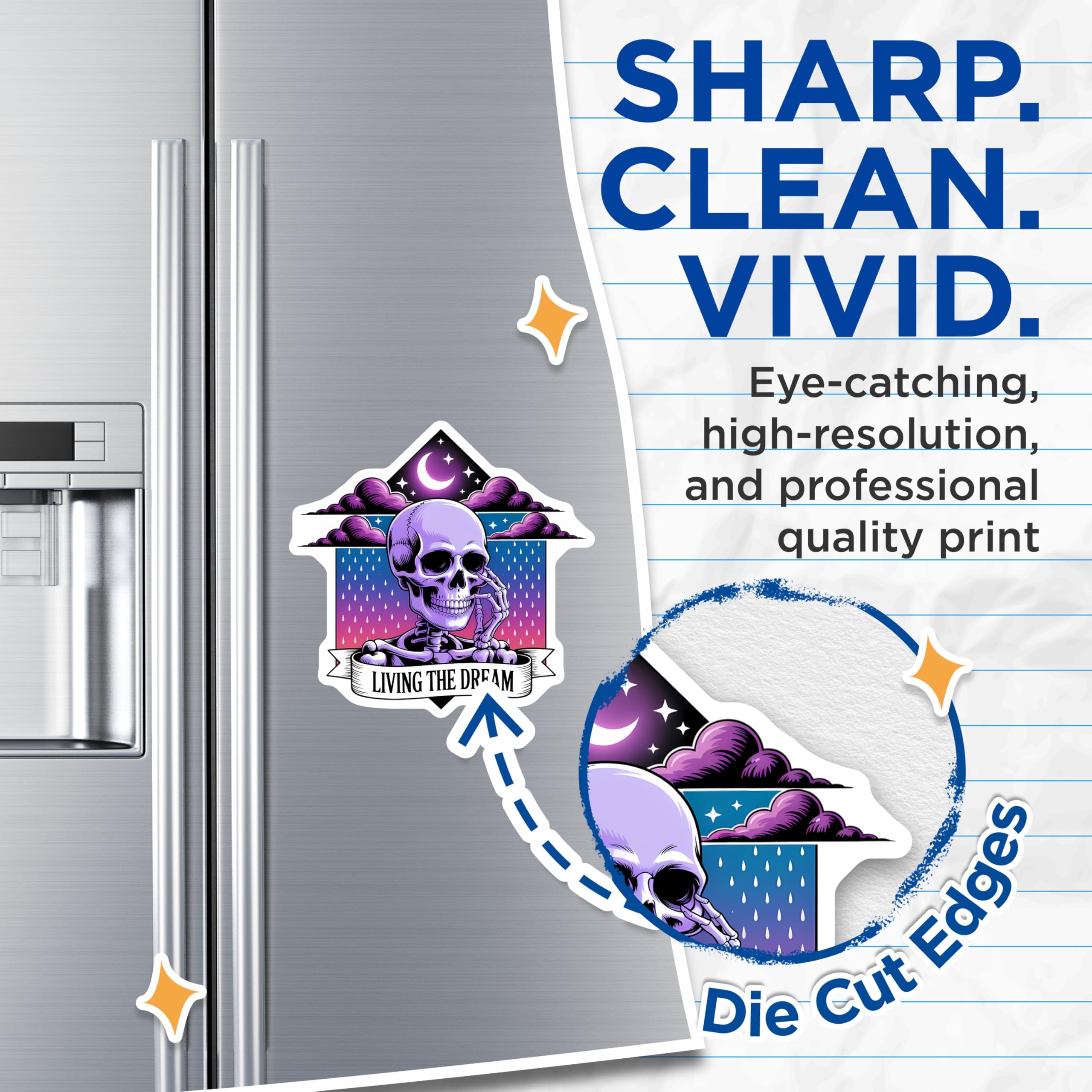 (2 Pack) Purple Skeleton Magnets - Living The Dream Decor - Goth Aesthetic Locker Art - Spooky Refrigerator Accent - 5 Inches On Longest Side - Thick Durable Magnet - Made in USA - MAG20637