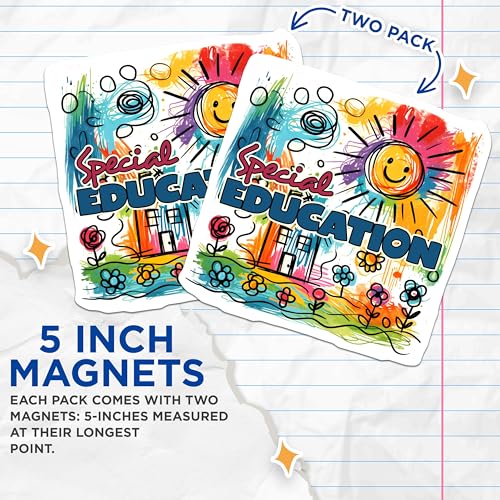 (2 Pack) Special Education Magnets - Sunflower Design - Classroom Decor - Teacher's Assistant - 5" On Longest Side - for Cars, Fridges, Toolboxes - Made in USA - MAG8043