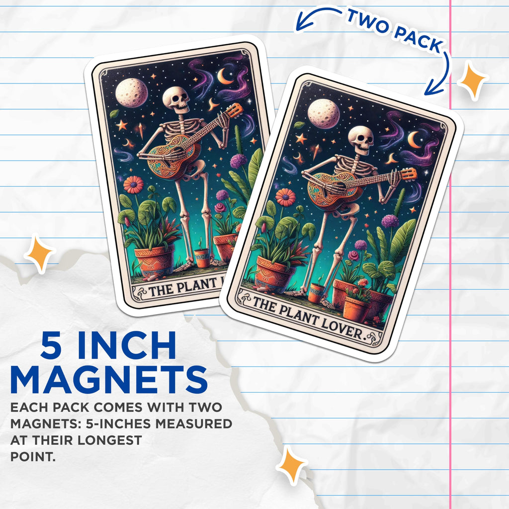 (2 Pack) Plant Lover Magnets - Skeleton Tarot Art Decor - Boho Witchy Spiritual Fridge Art - Houseplant Enthusiast Aesthetic - 5 Inches On Longest Side - Thick Durable Magnet - Made in USA - MAG29396