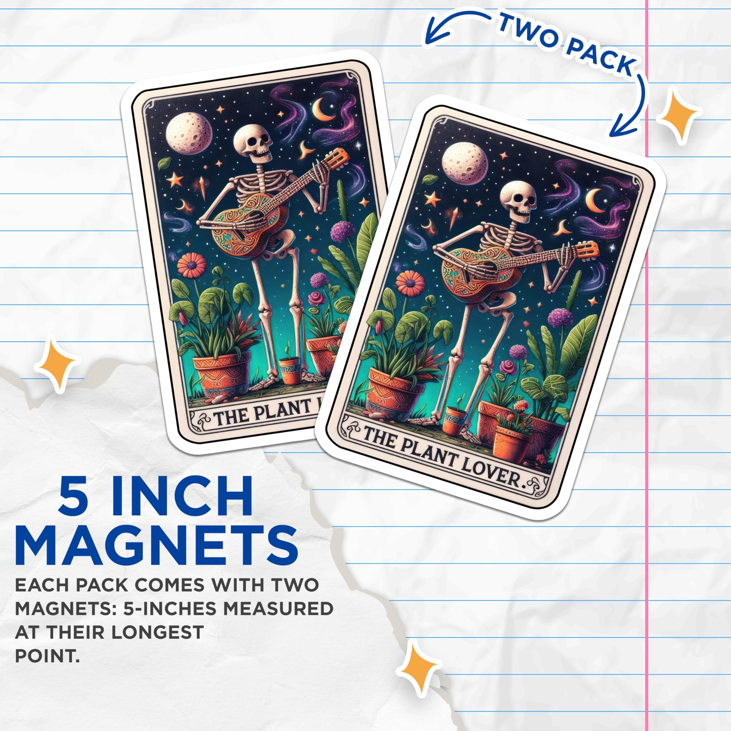 (2 Pack) Plant Lover Magnets - Skeleton Tarot Art Decor - Boho Witchy Spiritual Fridge Art - Houseplant Enthusiast Aesthetic - 5 Inches On Longest Side - Thick Durable Magnet - Made in USA - MAG29396