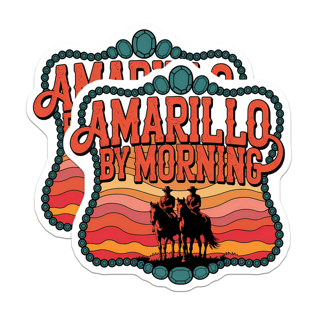 (2 Pack) Amarillo By Morning Magnets - George Strait Cowboys - Retro Western Art - Texas Rodeo Sunset - Country Music - 5 Inches On Longest Side - Thick Durable Magnet - Made in USA - MAG21331