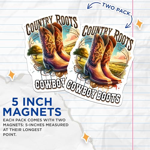 (2 Pack) Cowboy Boots Magnets - Country Roots Decor - Western Style Home Decor - Farmhouse Kitchen Decor - 5" On Longest Side - for Cars, Fridges, Toolboxes - Made in USA - MAG6793