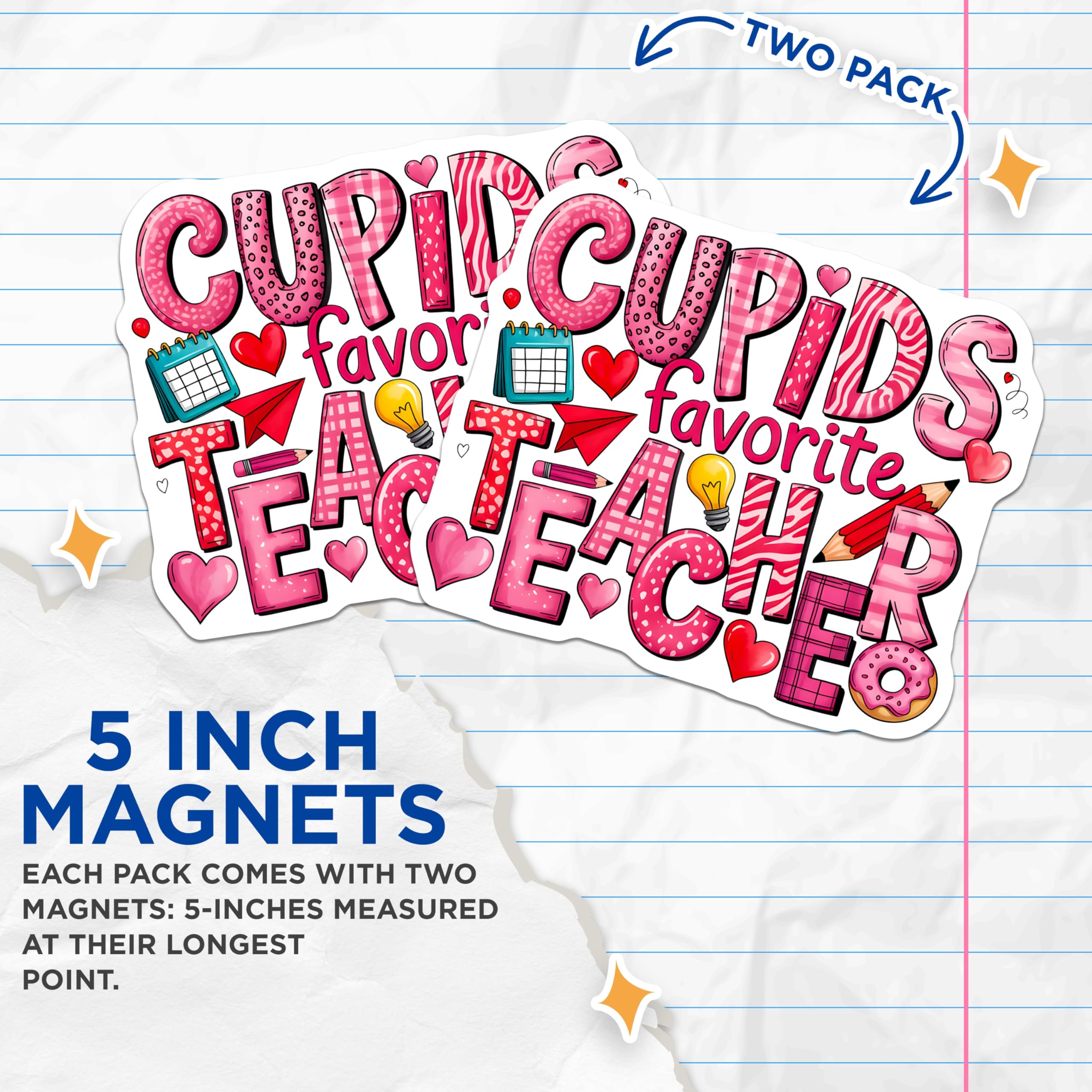 (2 Pack) Cupid's Favorite Teacher Magnets - Valentine Classroom Decor - School Educator Appreciation - 5 Inches On Longest Side - Thick Durable Magnet - Made in USA - MAG25677