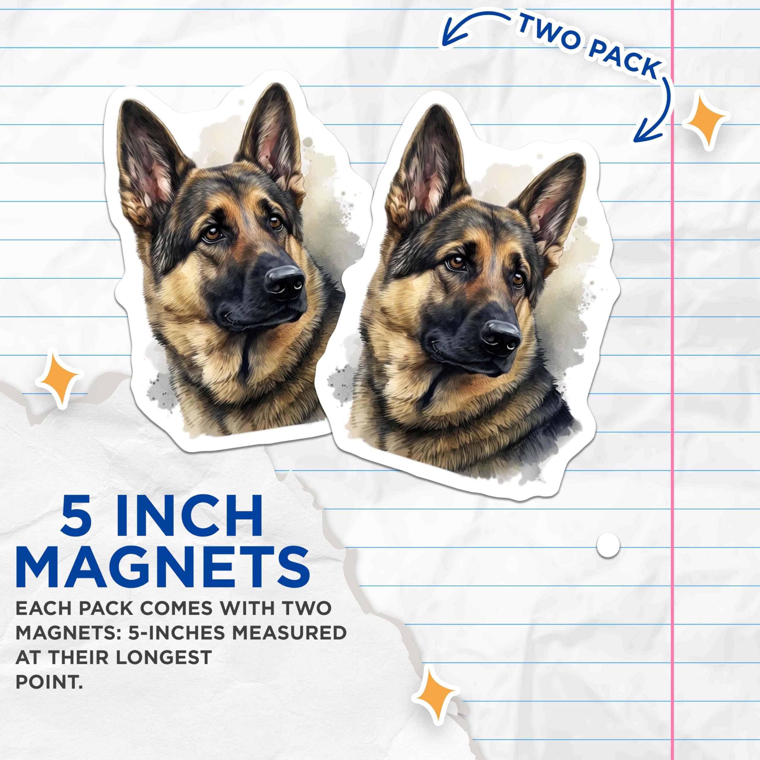 (2 Pack) German Shepherd Magnets - Dog Breed Decor - Pet Lover Accessories - 5" On Longest Side - Premium Magnet - for Cars, Refrigerators, Toolboxes, Lockers - Made in USA - MAG14832