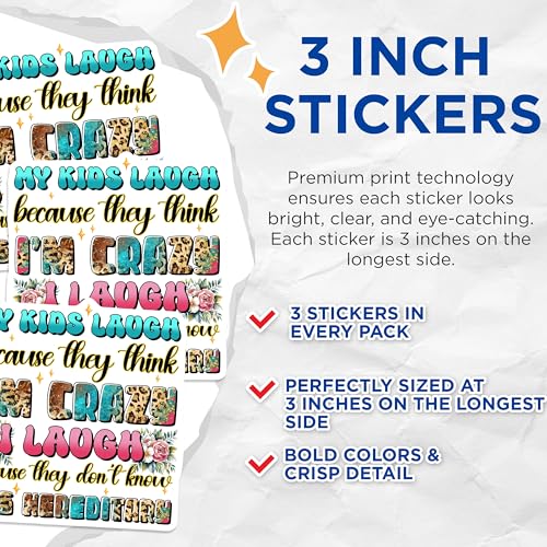 (3 Pack) My Kids Laugh Decals - Crazy Hereditary - Funny Family Decals - 3 Inches On Longest Side - Easy Peel & Apply - Made in USA - 3MCS7235