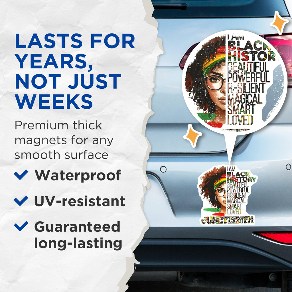 (2 Pack) I Am Black History Magnets - Beautiful Juneteenth - Powerful Art for Resilient and Magical People - 5" On Longest Side - for Cars, Fridges, Toolboxes - Made in USA - MAG7862