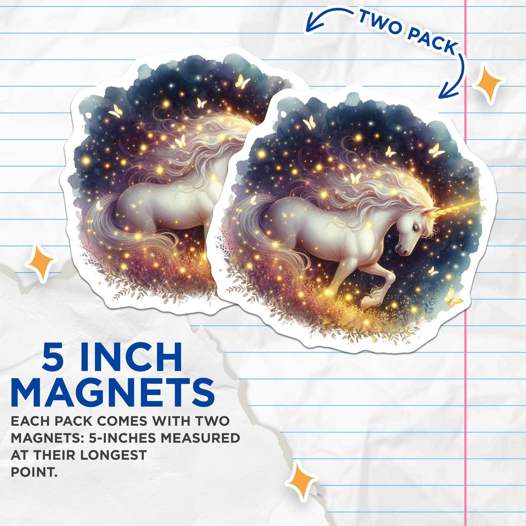 (2 Pack) Magical Unicorn Magnets - Fairytale Fantasy Decor - Mythical Creature Art - Kids Room Aesthetic - 5 Inches On Longest Side - Thick Durable Magnet - Made in USA - MAG37550