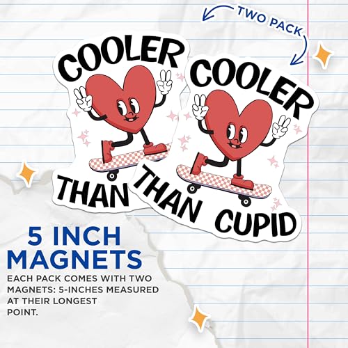(2 Pack) Cooler Than Cupid Magnets - Fun Heart-Shaped Magnets - Skateboarding Heart - 5" On Longest Side - for Cars, Refrigerators, Toolboxes, Lockers - Made in USA BMCS3399
