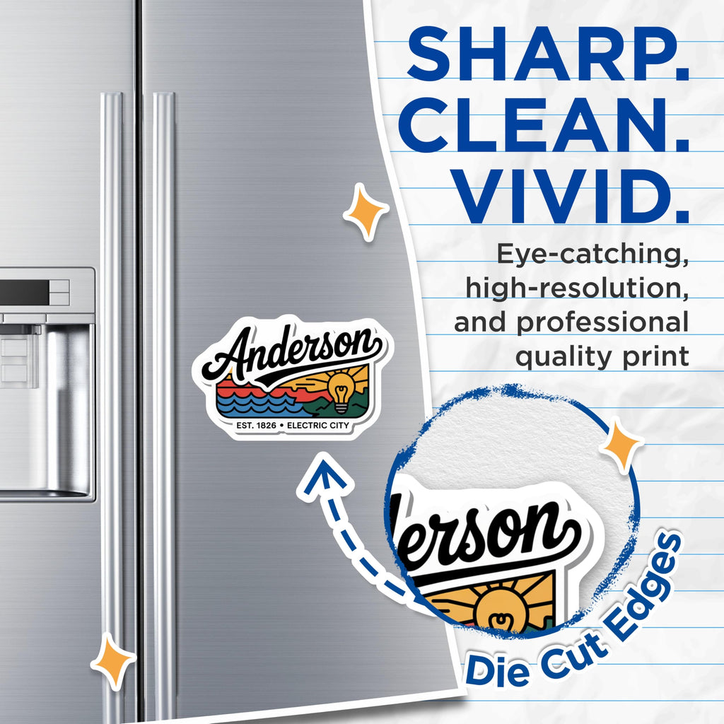 (2 Pack) Anderson Indiana Magnets - Electric City Souvenir - Indiana Hometown Decor - 5" On Longest Side - Premium Magnet - for Cars, Refrigerators, Toolboxes, Lockers - Made in USA - MAG18147