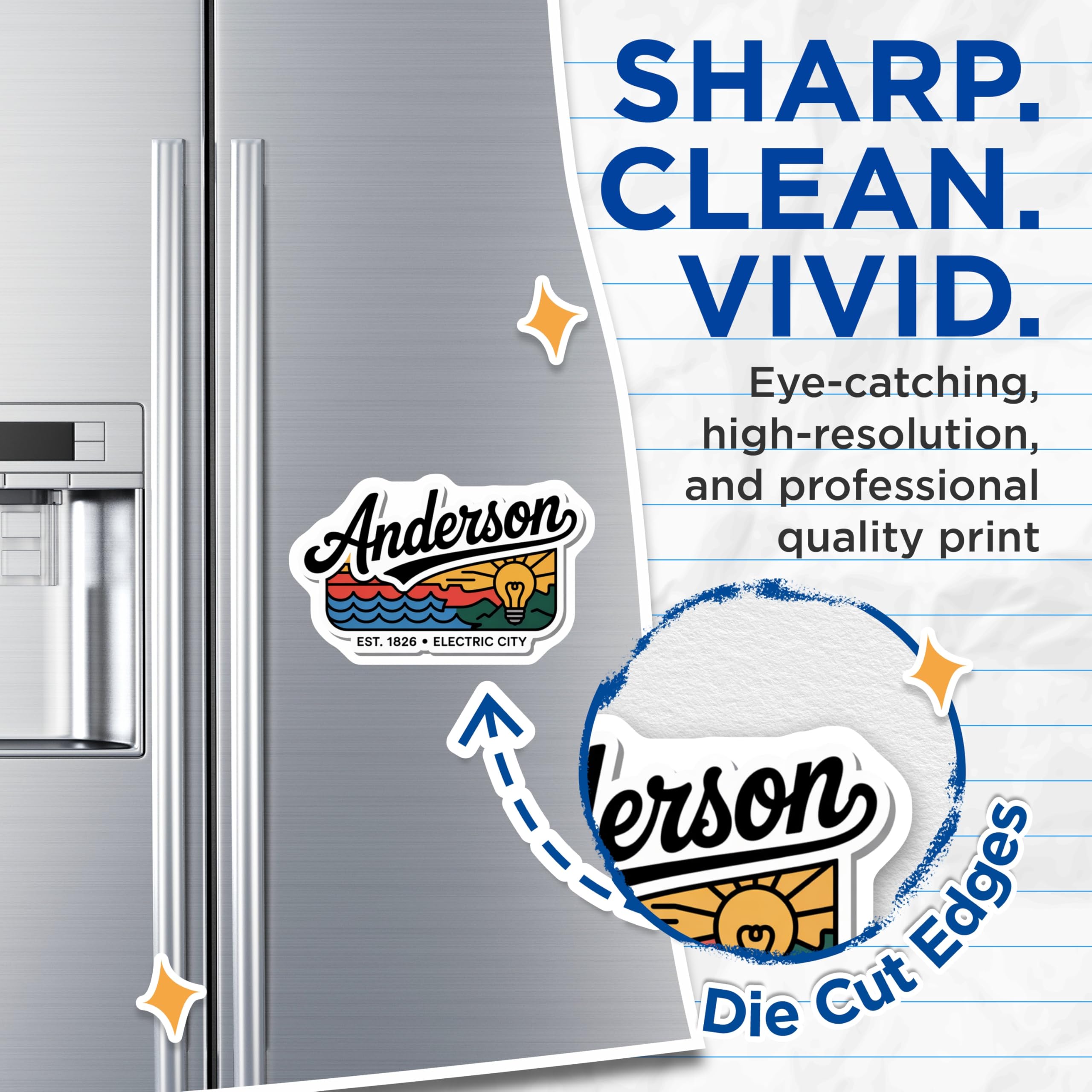 (2 Pack) Anderson Indiana Magnets - Electric City Souvenir - Indiana Hometown Decor - 5" On Longest Side - Premium Magnet - for Cars, Refrigerators, Toolboxes, Lockers - Made in USA - MAG18147
