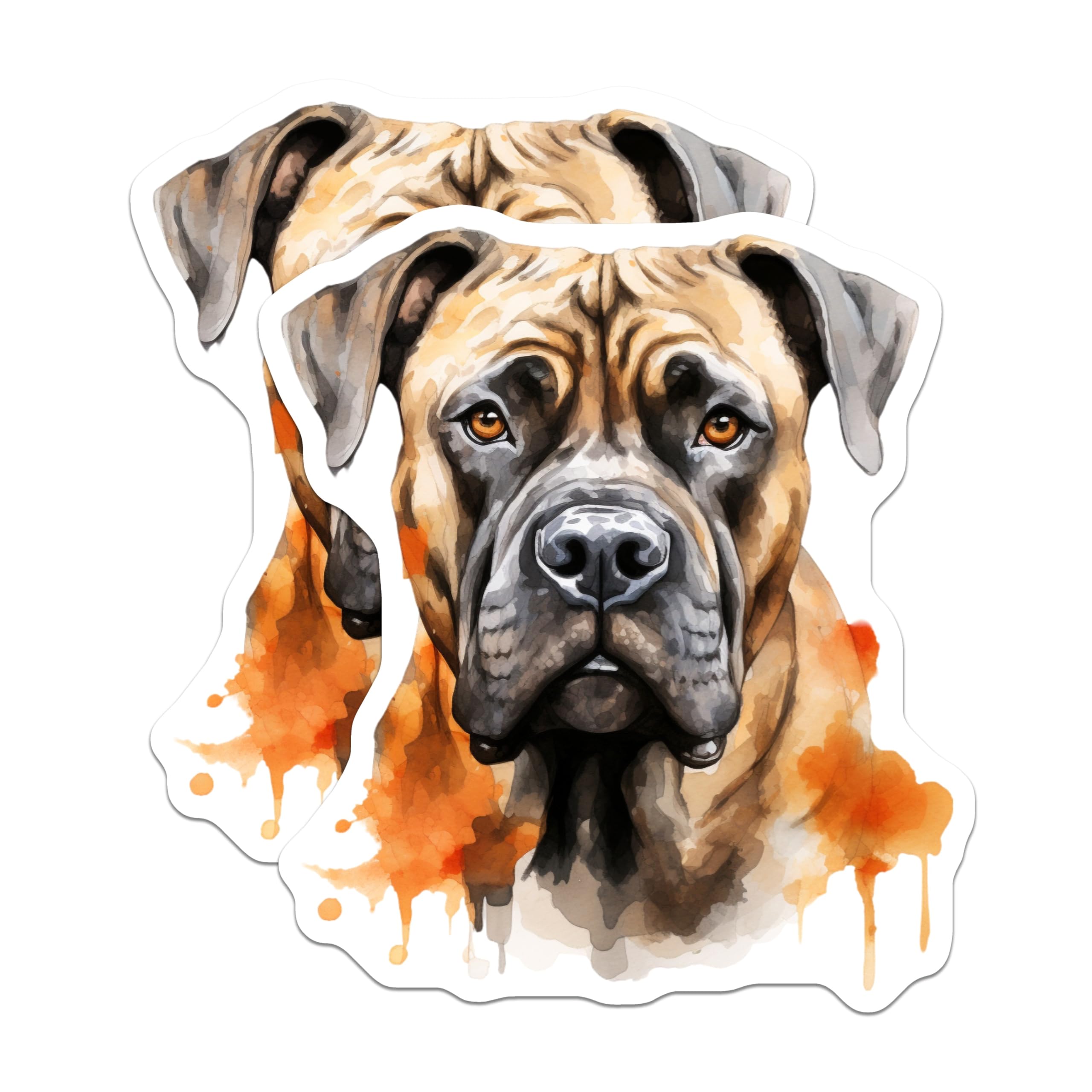 (2 Pack) Bullmastiff Magnets - Watercolor Dog Art - Large Brindle Dog Fridge Decor - 5 Inches On Longest Side - Thick Durable Magnet - Made in USA - MAG29622