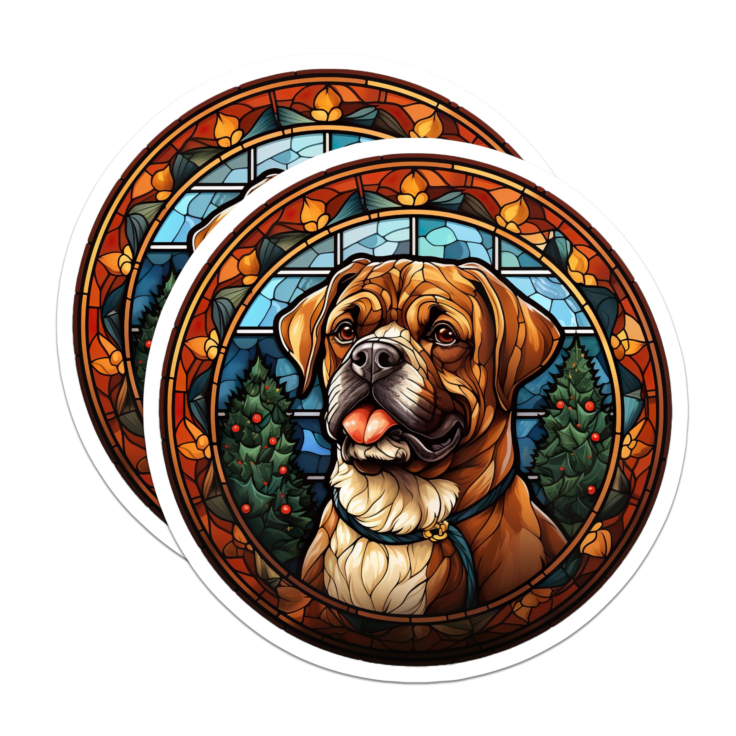 (2 Pack) Stained Glass Dog Magnets - Mastiff Bullmastiff Christmas Decor - Dog Lover Refrigerator Art - 5 Inches On Longest Side - Thick Durable Magnet - Made in USA - MAG30960