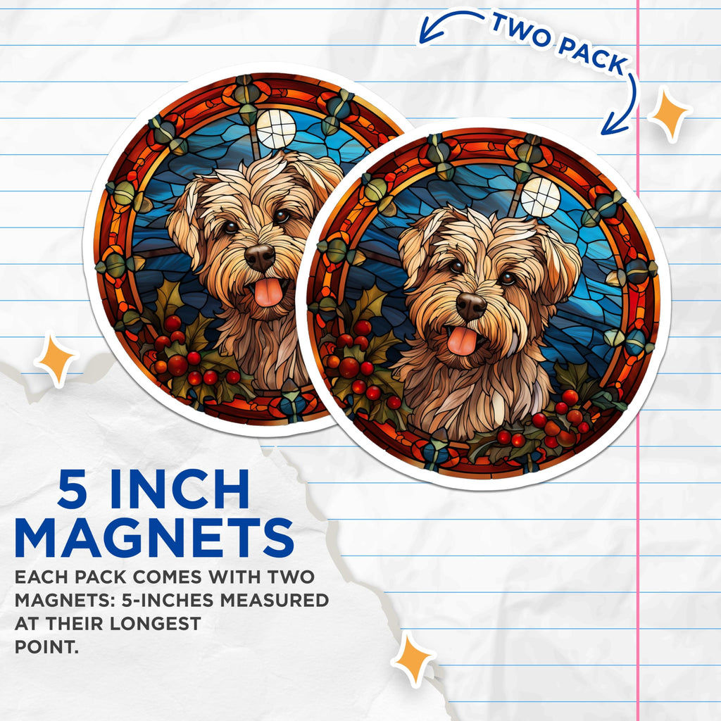 (2 Pack) Yorkshire Terrier Magnets - Stained Glass Pet Art - Festive Dog Breed Decor - 5 Inches On Longest Side - Thick Durable Magnet - Made in USA - MAG24149