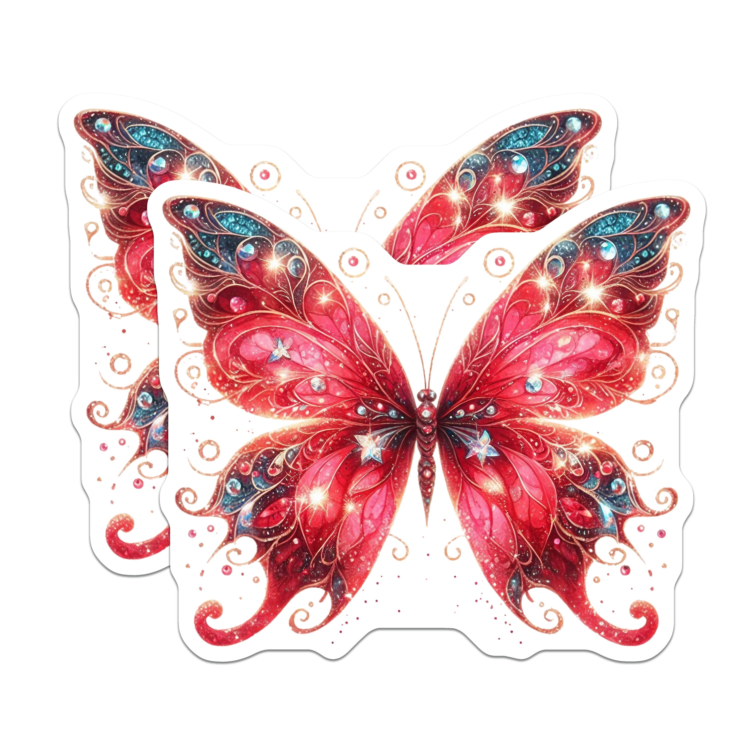 (2 Pack) Magical Butterfly Magnets - Red Sparkle Fairycore Decor - Celestial Jewel Wing Art - 5 Inches On Longest Side - Thick Durable Magnet - Made in USA - MAG36059