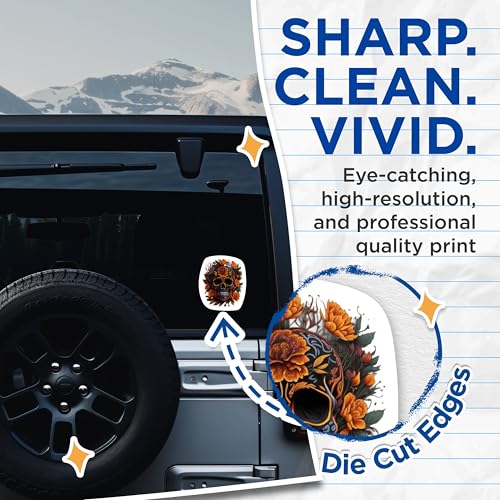 (2 Packs) Gothic Skulls with Orange Rose Stickers - Skull and Rose Design Decals - 5 Inches On Longest Side - Premium Vinyl Decal - Sticks to Any Smooth Flat Surface - Made in USA - BMCS2304