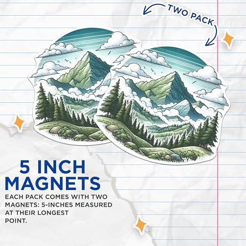 (2 Packs) Mountains and Wilderness Magnets - Nature Lover Hiker Hiking Outdoorsman Magnets - 5 Inches On Longest Side - Premium Magnet - for Fridges, Toolboxes, Cars - Made in USA - MAG2284