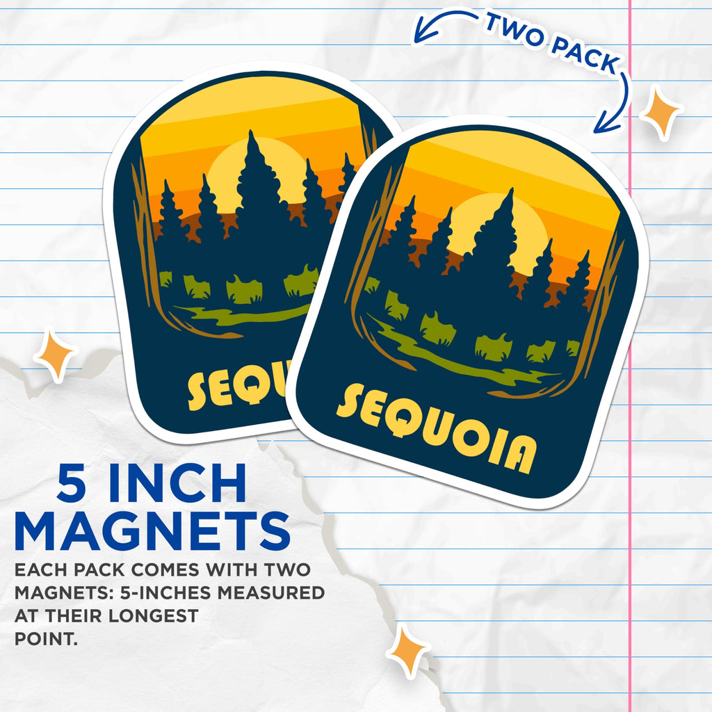 (2 Pack) Sequoia Magnets - National Park Decor - Nature Fridge Magnets - 5" On Longest Side - Premium Magnet - for Cars, Refrigerators, Toolboxes, Lockers - Made in USA - MAG17224