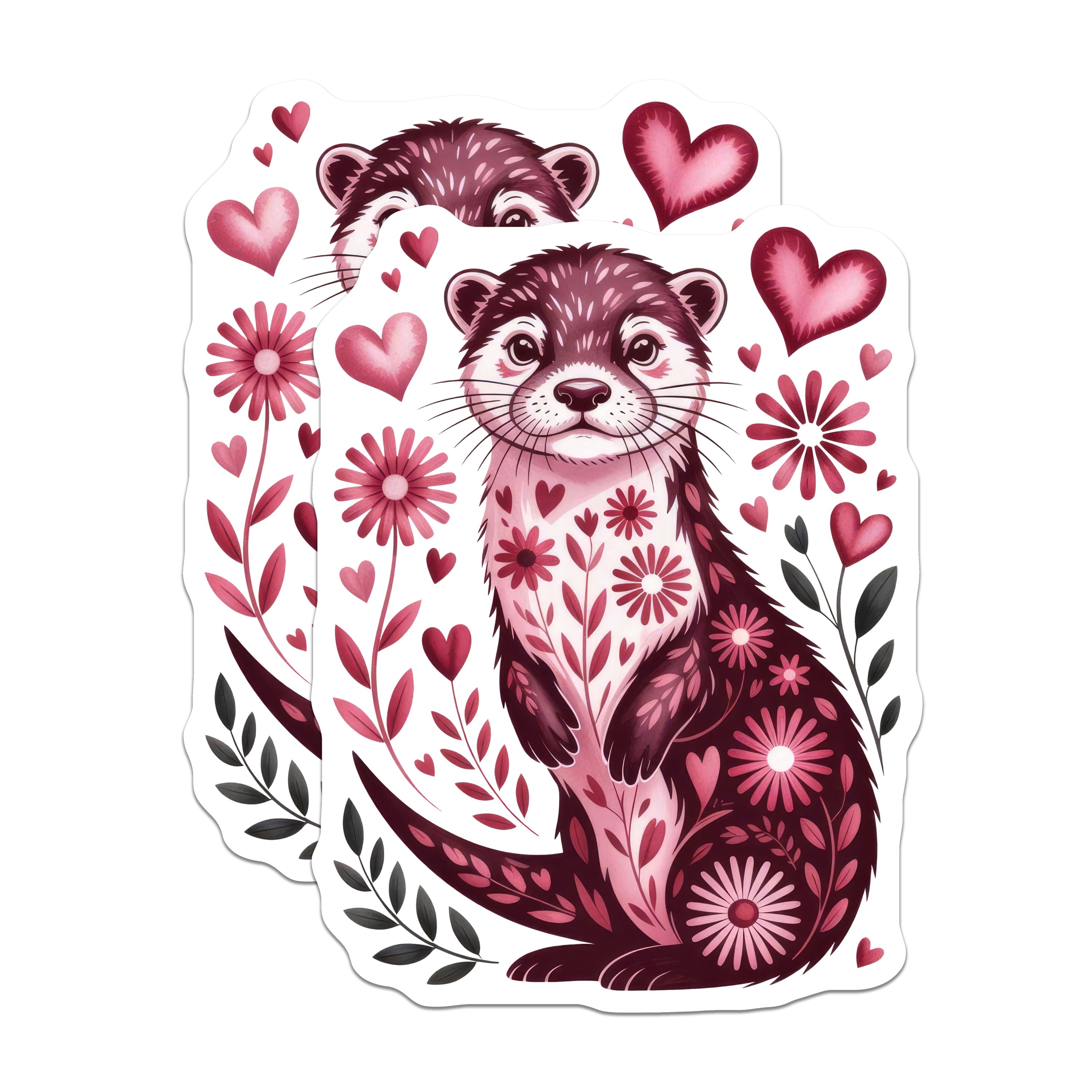 (2 Pack) Whimsical Otter Magnets - Floral Animal Art - Cute Valentine's Day Fridge Magnets - Nature Lover Decor - 5 Inches On Longest Side - Thick Durable Magnet - Made in USA - MAG36063