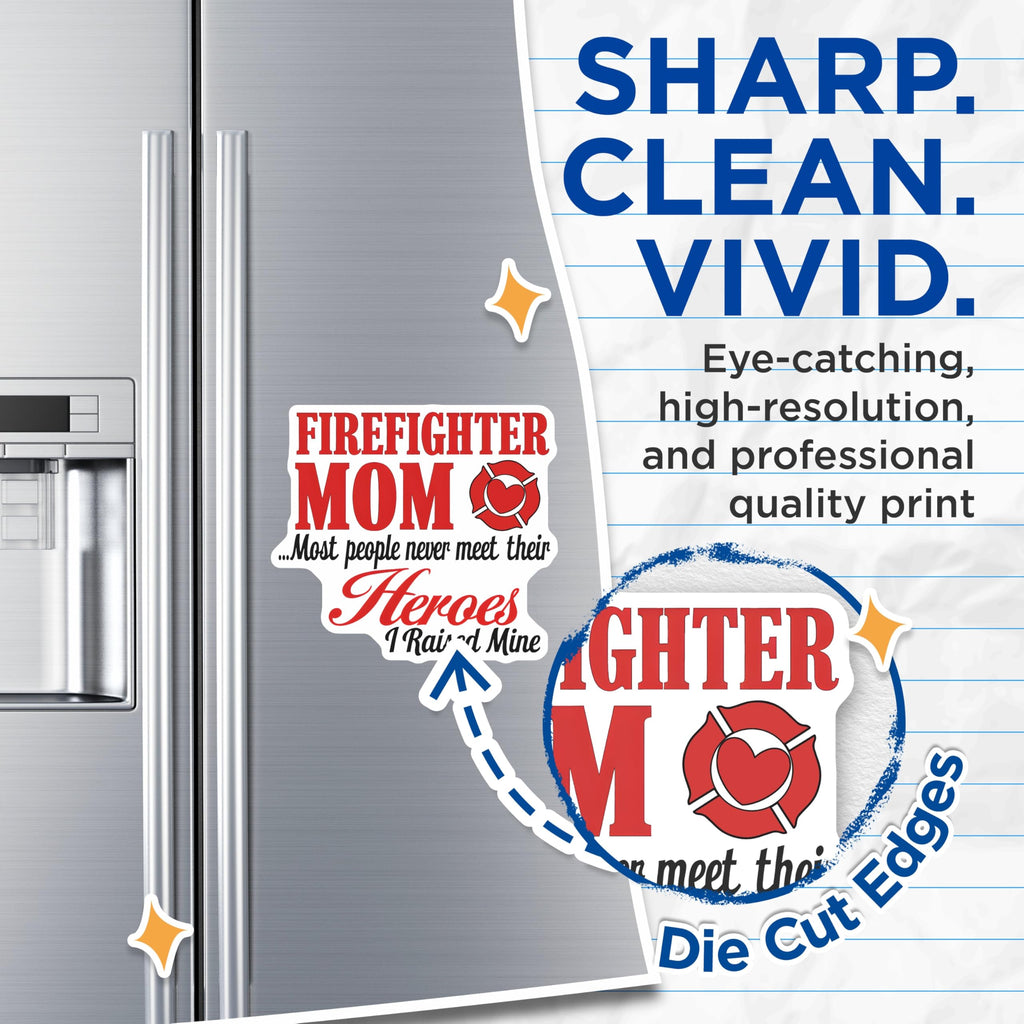 (2 Pack) Firefighter Mom Magnets - Proud Mom - Firefighter Family - 5" On Longest Side - Premium Magnet - for Cars, Refrigerators, Toolboxes, Lockers - Made in USA - MAG18688