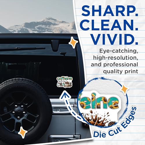 (2 Pack) Caffeine Before Chaos Stickers - Coffee Quote - Fun Laptop - Decorative Office Supplies - 5" On Longest Side - Sticks to Smooth Flat Surfaces - Made in USA - BMCS7533