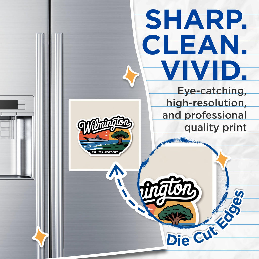 (2 Pack) Wilmington Magnets - North Carolina Souvenir - Port City Fridge Decor - 5" On Longest Side - Premium Magnet - for Cars, Refrigerators, Toolboxes, Lockers - Made in USA - MAG17308
