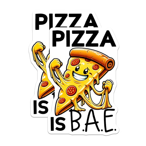 (2 Pack) Pizza is BAE Stickers - Funny Food Sticker - Pizza Slice Decal - 5" On Longest Side - Sticks to Smooth Flat Surfaces - Made in USA - BMCS8786