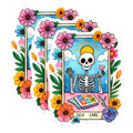 (3 Pack) Self Care Decals - Skeleton Art - Floral Skeleton Sticker - 3 Inches On Longest Side - Easy Peel & Apply - Made in USA - 3MCS8186