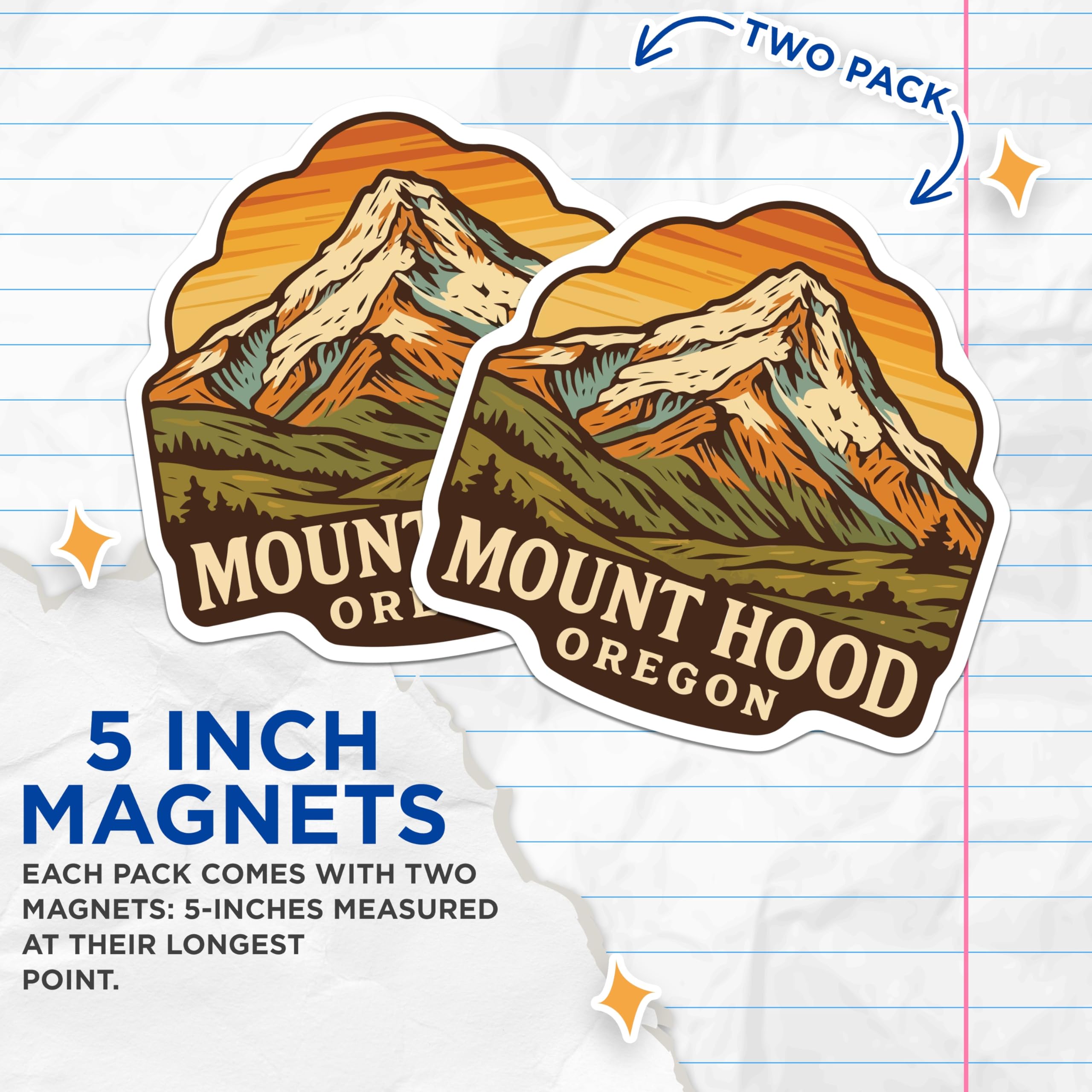 (2 Pack) Mount Hood Oregon Magnets - Mountain Landscape Souvenir - PNW Travel Decor - 5 Inches On Longest Side - Thick Durable Magnet - Made in USA - MAG19588