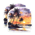 (2 Pack) Tropical Sunset Magnets - Beach Ocean Watercolor Art - Palm Tree Vacation Scene Decor - 5 Inches On Longest Side - Thick Durable Magnet - Made in USA - MAG36986