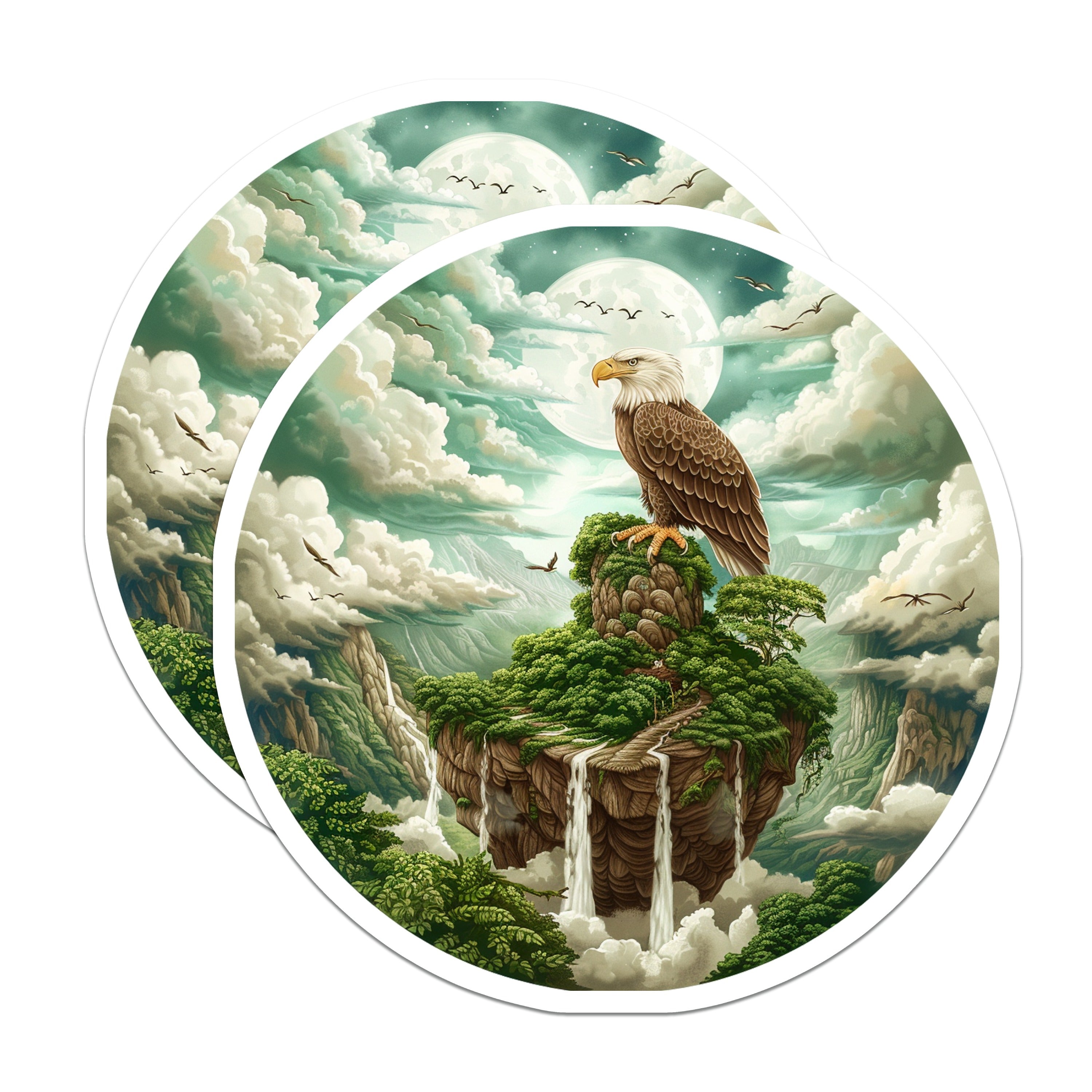 (2 Pack) Bald Eagle Magnets - Fantasy Landscape Decor - Patriotic Wildlife Fridge Magnet Art - 5 Inches On Longest Side - Thick Durable Magnet - Made in USA - MAG37429