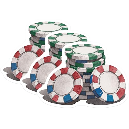 (3 Pack) Casino Chips Decals - Poker Night Decorations - Gambling Decals- 3 Inches On Longest Side - Easy Peel & Apply - Made in USA - 3MCS5371