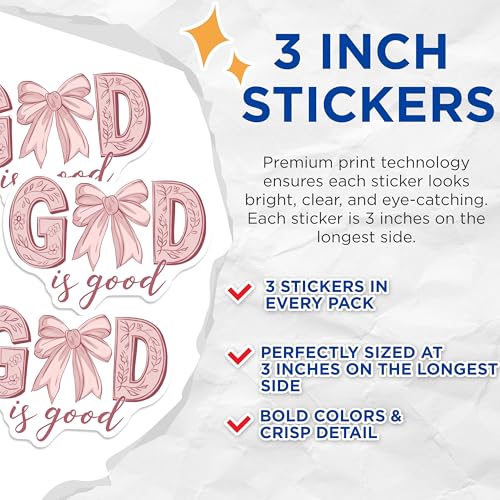 (3 Pack) God is Good Decals - Religious Decal - Inspirational Saying Decals - 3 Inches On Longest Side - Easy Peel & Apply - Made in USA - 3MCS7576
