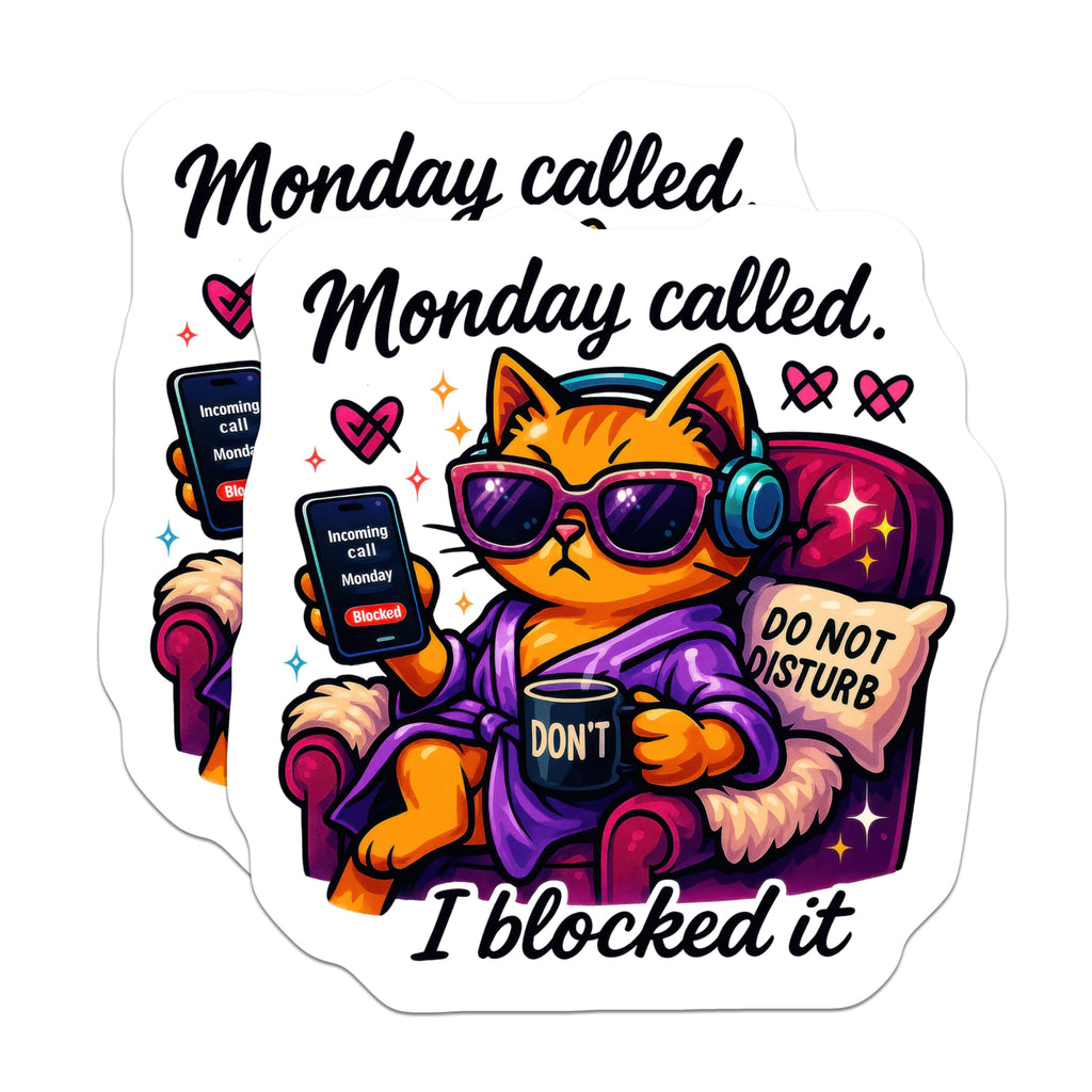 (2 Pack) Monday Called I Blocked It Magnets - Funny Cat Art - Anti Monday Humor Decor - 5 Inches On Longest Side - Thick Durable Magnet - Made in USA - MAG21668