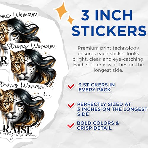 (3 Pack) Strong Woman Decals - Raise Strong Women - Jaguar Woman Art - 3 Inches On Longest Side - Easy Peel & Apply - Made in USA - 3MCS8011