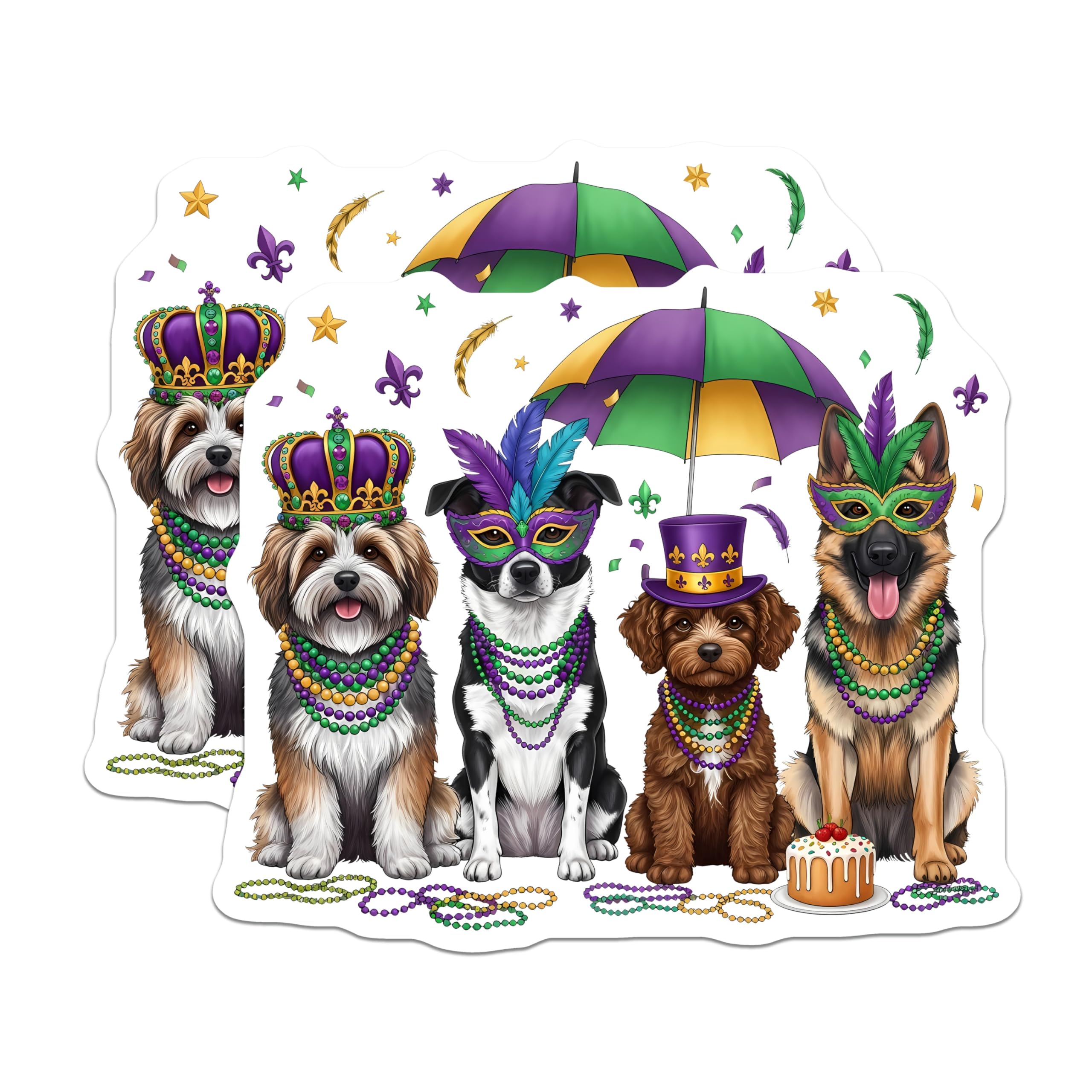 (2 Pack) Mardi Gras Dogs Magnets - Carnival Pets - Party Decor Magnets - 5" On Longest Side - Premium Magnet - for Cars, Refrigerators, Toolboxes, Lockers - Made in USA - MAG14359