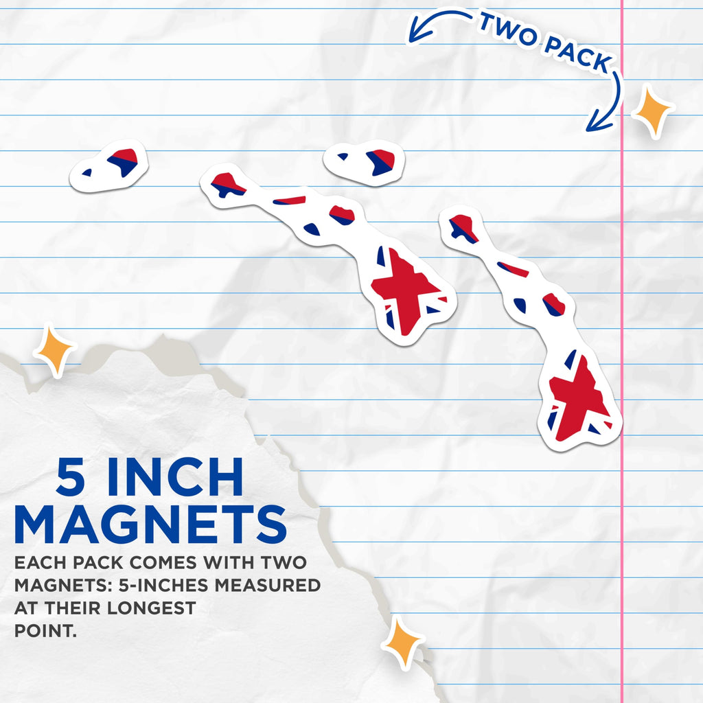 (2 Pack) Hawaiian Flag Islands Map Magnets - Aloha State Pride Patriotic Souvenirs - Travel Keepsake Refrigerator Decoration - 5 Inches On Longest Side - Thick Durable Magnet - Made in USA - MAG21639