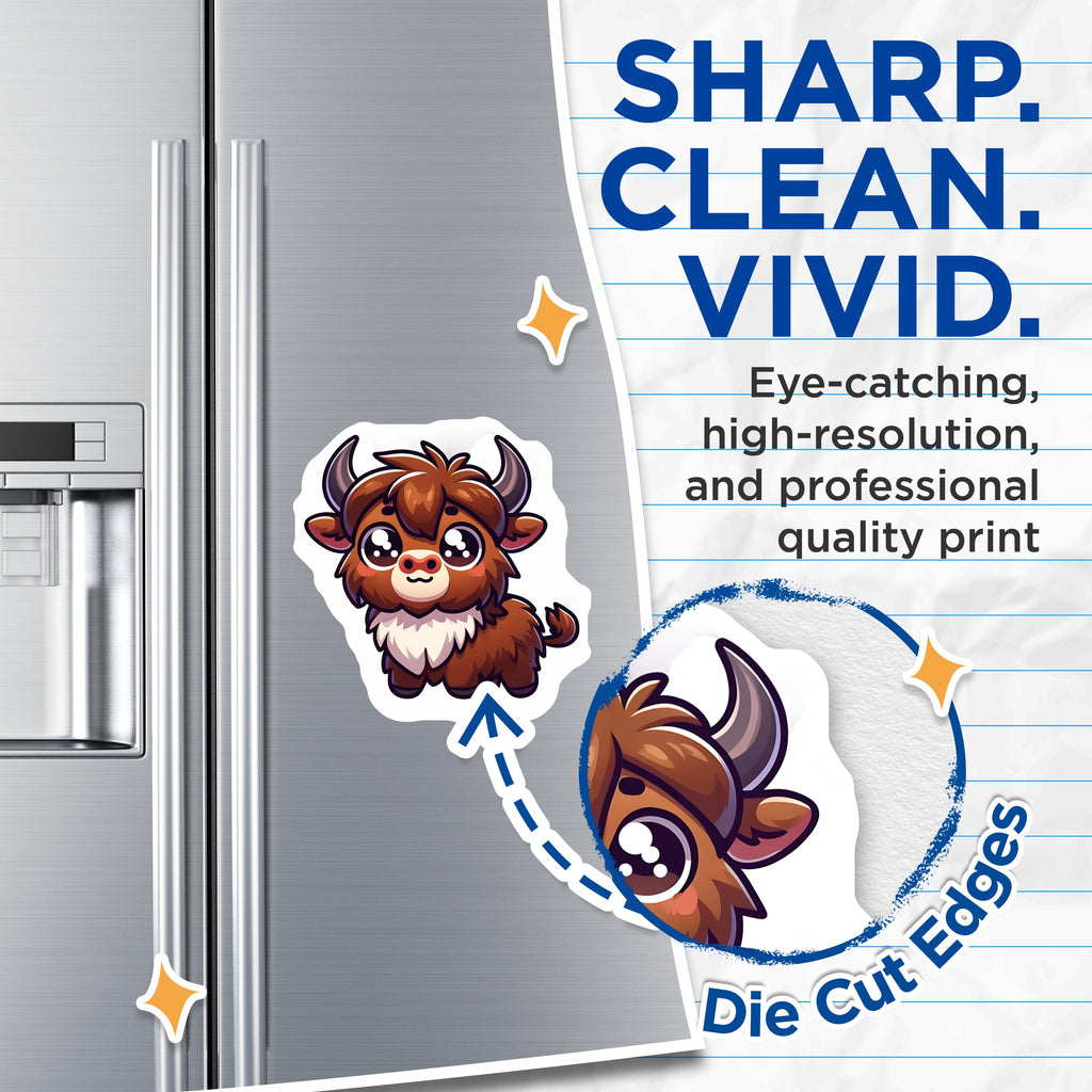 (2 Pack) Cute Highland Cow Magnets - Kawaii Baby Yak Decor - Fluffy Animal Fridge Locker Decor - 5 Inches On Longest Side - Thick Durable Magnet - Made in USA - MAG37944