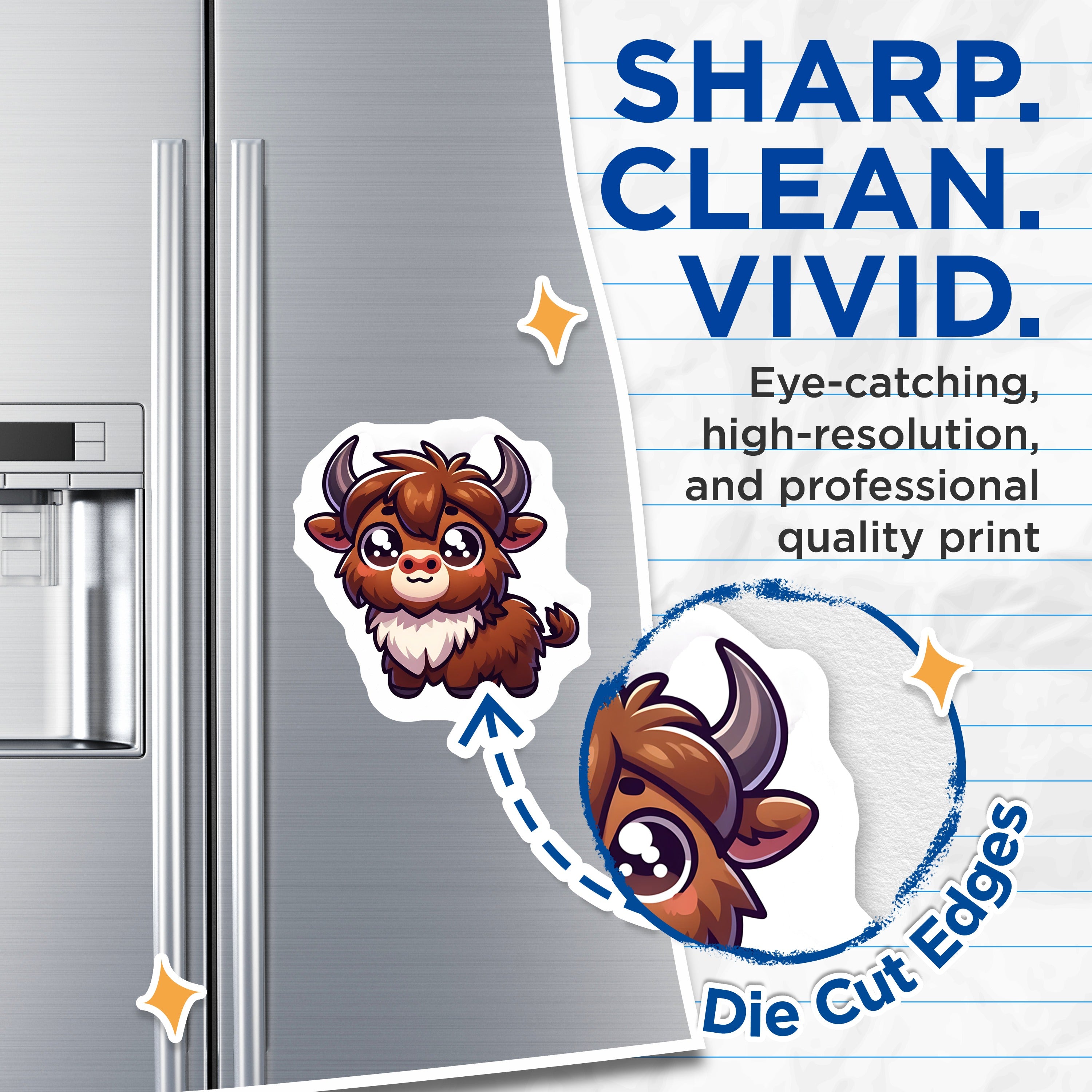 (2 Pack) Cute Highland Cow Magnets - Kawaii Baby Yak Decor - Fluffy Animal Fridge Locker Decor - 5 Inches On Longest Side - Thick Durable Magnet - Made in USA - MAG37944