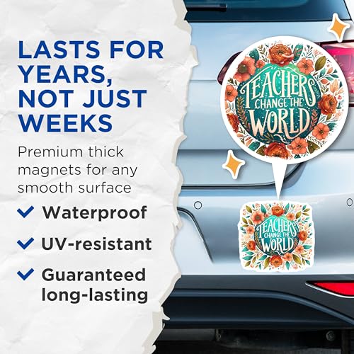 (2 Pack) Teachers Change The World Magnets - Inspirational Teacher - Floral Magnet - 5" On Longest Side - for Cars, Fridges, Toolboxes - Made in USA - MAG4424