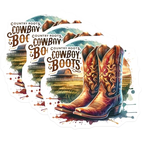 (3 Pack) Cowboy Boots Decals - Country Western - Rustic Farmhouse Decal- 3 Inches On Longest Side - Easy Peel & Apply - Made in USA - 3MCS5588